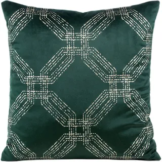 Eurofirany Elegante Velvet Kissenbezüge Dekokissen mit Aufdruck 45x45 cm Bezug Samt Kissenhülle Weiche Sofakissen, Sechseck Muster, Dunkel Grün