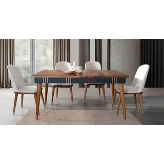 Tisch Esszimmer Garnitur Esstisch Stuhl Set 5tlg. Textil Holz Lehn Stühle Möbel