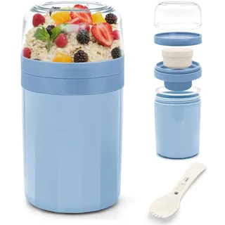 IJIAMY Müslibecher to Go, Premium Qualitat Joghurtbecher to Go Kinder mit Löffel 520ML+250ML, Auslaufsicher Müsli to go Becher mit Soßenbox, Müslischale,Brotdose Lunchbox für Kinder & Erwachsene