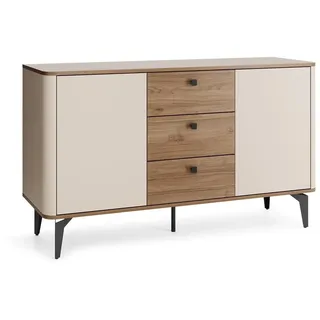 BETTSO Kommode AURENA Sideboard Anrichte Schrank Kaschmir Royal Nussbaum, 3 Schubladen Soft-Close, 140x81x40 cm, Saugroboter-geeignet - Bronze, Beige
