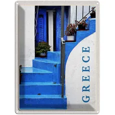 Blechschild 30x40 cm - Greece Griechenland blaue Treppen