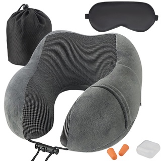 TEIVUL Nackenkissen,Memory Foam Nackenkissen Flugzeug, Reisekissen bietet Nacken und Kinnunterstützung,Travel Essentials,Nackenhörnchen mit Tragetasche&Ohrstöpsel für Flugreisen,Reisen,Auto,Camping