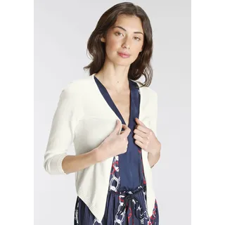 Bolero DELMAO, Damen, Gr. 44/46, weiß (sanftes weiß), Feinstrick, Obermaterial: 50% Baumwolle, 50% Polyacryl, unifarben, figurbetont kurz, ohne Ausschnitt, Strickjacken Bolero, in offener Kurzform