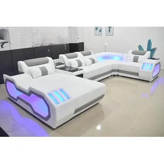 JV moebel luxus wohnzimmer sofa ecksofa ledercouch polster eck garnitur sofas couchen led weiß