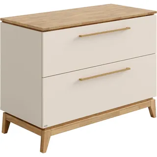 Paidi Wickelkommode "STIENE in Beige oder Grau, 2 Schubladen mit Soft-Close, Vollauszug", bis 50 kg Kommode 123 cm Breite, geprüfte Sicherheit, Wickeltisch mit Massivholz, 123 cm, cashmere, beige, eiche massiv, cashmere, beige, eiche massiv,