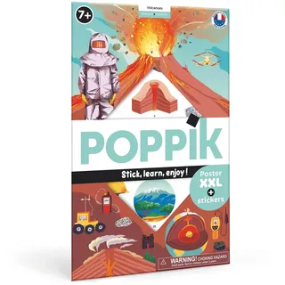 POPPIK 1841259 Sticker-Poster, Vulkane, interaktives Lernposter mit ablösbaren Aufklebern, mehrsprachiges Vulkanposter, für Kinder ab 7 Jahren, 68 x 100 cm