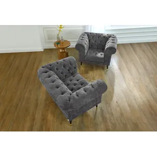 Home Affaire Chesterfield-Sessel Tinnum Baumwolle/Mikrofaser 106 x 77 x 87 cm Grau