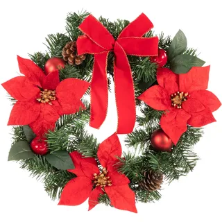 IDENA 31904 - Weihnachtskranz ca. 40 cm, Adventskranz mit Schmuck in Rot, Weihnachtsdeko für Innen