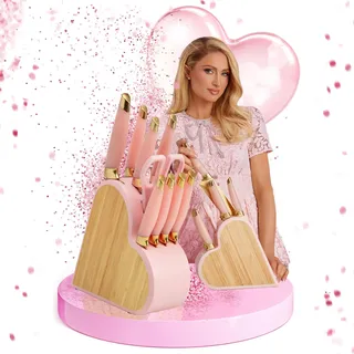 Paris Hilton – 10-teiliges Messerset aus Edelstahl mit robustem Bambus-Messerblock – Ideal für jede Küche, hohe Schnittpräzision & langlebiges Design, Rosa