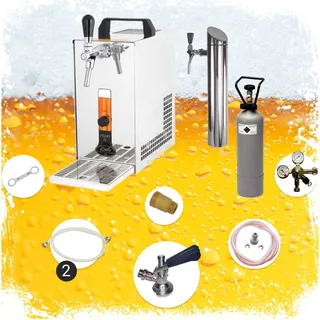 Untertheken Komplett Set - Zapfanlage, Bierzapfanlage, Bierkoffer, Durchlaufkühler PYGMY 25 LE 1-leitig Trockenkühler, 30 Liter/h, inkl. Schanksäule, Green Line, Zapfkopf:Flach