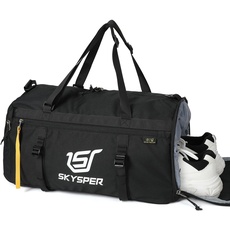 SKYSPER Sporttasche Herren und Damen,Klein Reisetasche mit Schuhfach Weekender Tasche Schwimmtasche Duffle Bag für Travel Gym Training Schwarz