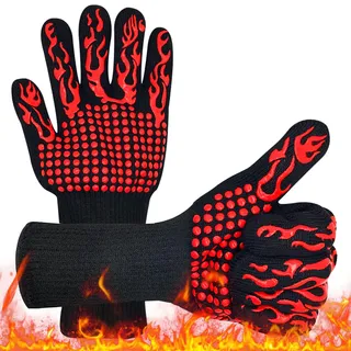 MINGBOLIN 2Stück Grillhandschuhe Hitzebeständig bis 800°C Ofenhandschuhe, Feuerfeste Handschuhe, Kochhandschuhe & Backhandschuhe für Küche, Ofen, Grill, Mikrowelle sowie Industrielle Wärmebehandlung
