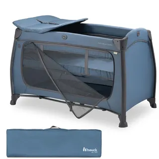 hauck Play N Relax Center, dark Blue Baby & Kinderreisebett ab Geburt bis 15 kg mit Neugeboreneneinhang, Wickelmulde, Ausstieg, Räder,