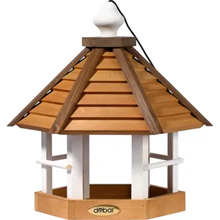 dobar® Green Label Großes Vogelhaus Goldener Oktober zum Aufhängen - Futterstation für Wildvögel - Wildvogelfutterplatz - 33,5 x 29 x 34 cm - Braun/Weiß