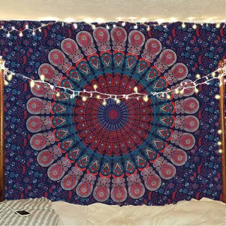 Bless International Indischer Hippie Bohemian Psychedelic Peacock Mandala Wandbehang Bettwäsche Tapisserieoth (Midnight Blue, Twin(54x72Inches)(140x185cms))