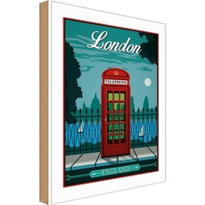 Holzschild 18x12 cm - London red Telephone England Telefon