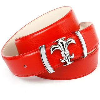 Anthoni Crown Ledergürtel mit Lilien-Schließe, abgesteppte Ränder, rot