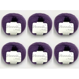 6x Hannah by Permin – Luxusgarn aus Merinowolle, Seide & Kaschmir (14 aubergine)