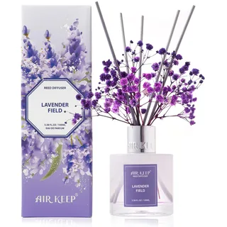 Airkeep Raumduft Lavender Field Duft, Reed Diffuser mit 8 Duftstäbchen, Lufterfrischer für Badezimmer, Wohnung, Heimdekoration, 100ml