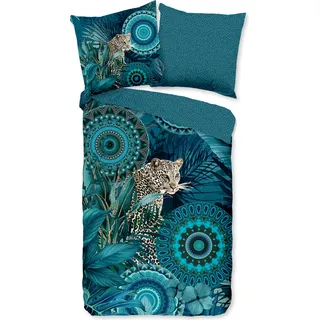 Duvet cover HIP 155x220 + 1* 80x80 cm - mandalas, leaves and a leopard - Petrol