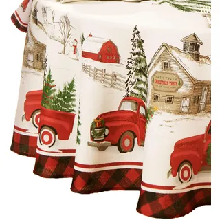 Elrene Home Fashions Vintage Christmas Tree Farm Tischdecke, Polyester, Mehrfarbig, 70" Round (Tablecloth)