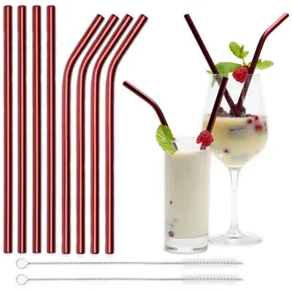 Wiederverwendbare Strohalme Metall Trinkhalm aus Metall lang spülmaschinenfest rot 8 Stück Set für Cocktail Smoothie Kaffee Tee Wiederverwendbar Spülmaschinenfest Trinkröhrchen Eyecatcher