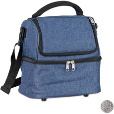 Relaxdays Unisex – Erwachsene Kühltasche faltbar, Picknicktasche mit Isolierung, 10 L, mit Tragegurt & Griff, Isoliertasche 2 Fächer, blau, 1 Stück
