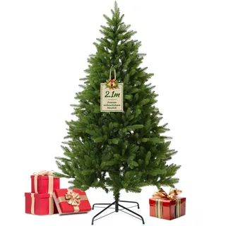 EVGN Künstlicher Weihnachtsbaum 210 cm – Dichte Nordmanntanne wie echt – Spritzguss PE + PVC Christbaum, realistisch & naturgetreu, schwer entflammbar & geruchsfrei – Mit Metallständer