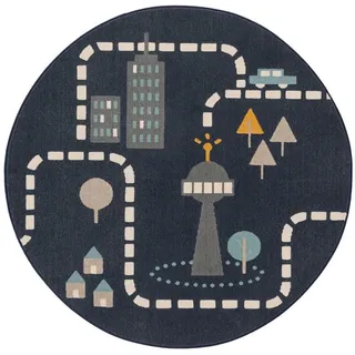 Lytte Kinderteppich Juno Blau ø 120 cm rund , Textil , Rund , 120x120 cm , Oeko-Tex® Standard 100 , wasserabweisend , Teppiche und Böden, Teppiche, Kinderteppiche
