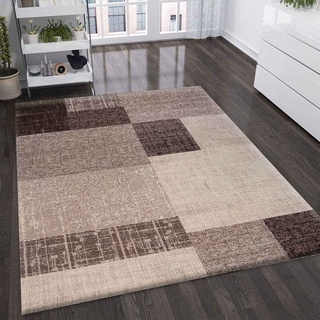 Vimoda Wohnzimmer Teppich Kurzflor in Beige Braun Designer Teppiche Modern Kachel-Optik Kariert Pflegeleicht, Maße:120x170 cm