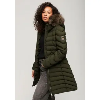 Superdry Steppjacke »FUJI FAUX FUR HOOD MID LENGTH«, mit Kapuze, grün