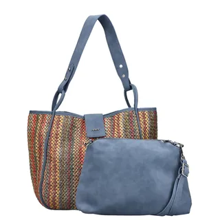 Shopper RIEKER, Damen, Gr. B/H/T: 27cm x 28cm x 10cm, multi, blau, Lederimitat, Textil, Taschen Shopper, Set 2tlg, mit herausnehmbarer Innentasche, Umhängetasche