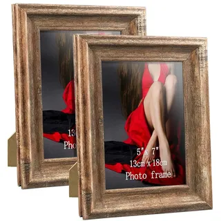 PETAFLOP Rustikaler Bilderrahmen 13x18 CM 2er Set, Wand- und Tischbilderrahmen, Braun