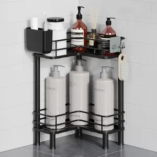 Orimade 2 Stück Duschregal Stehend Rostfrei,Ecke Duschablage Freistehende, Duschablage ohne Bohren für Badezimmer Schwarz