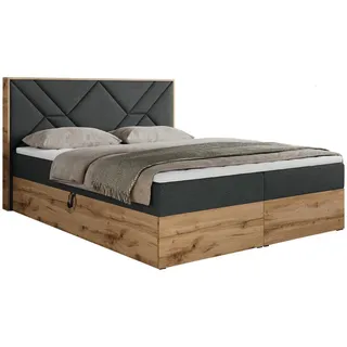 MKS Meble Boxspringbett 140x200 mit Bettkasten, Polsterbett 140x200 mit Matratze H3, Boxspringbett 140x200 mit Kopfteil, Boxspringbett mit Massivholz - Gunar... - Dunkelgrau Textil, 2-Sitzer, 7-Zonen, Rechteckig, cm Schlafzimmer, Betten, Boxspringbetten