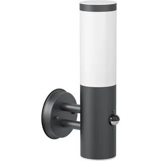 ledscom.de Wandleuchte PORU für außen, IP44, Bewegungsmelder, Edelstahl, anthrazit matt, rund, 1x E27 max. 15W