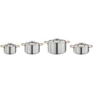 Spring Topf-Set GOURMET, 4-teilig, Mehrschichtige Töpfe mit Deckel aus Edelstahl, Backofengeeignet, Mit Innenskalierung, Kochtopf Ø 16, 20, 24 cm, Bratentopf Ø 20 cm, Roségold