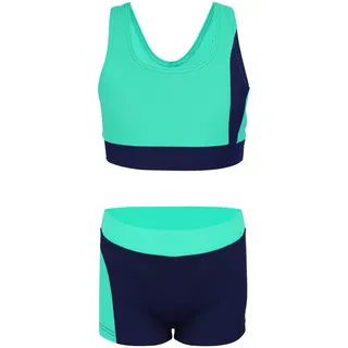 AQUARTI Bustier-Bikini "Badeanzug Mädchen Sport Bikini - Racerback Bustier & Badehose", dunkelblau, grün