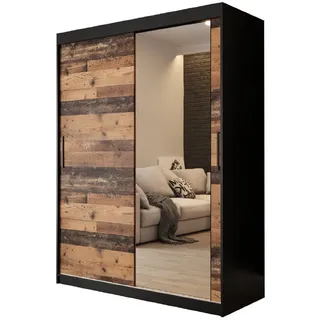 Möbel Kryspol Schwebetürenschrank 200/150/62 2-türig , Schwarz , Kunststoff , Nachbildung , 4 Fächer , 150x200x62 cm , Schlafzimmer, Kleiderschränke, Schwebetürenschränke