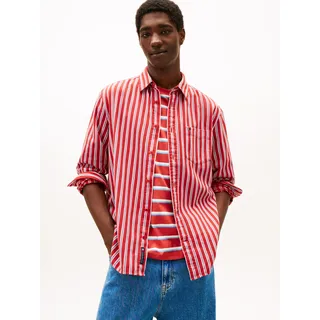 Langarmhemd TOMMY JEANS "TJM STRIPE TWILL", Herren, Gr. L, N-Gr, terracotta rot, stripes, Web, Obermaterial: 100% Baumwolle, relaxed fit normal, Manschette, Hemden Langarmhemd, gestreift, relaxed fit