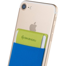Sinjimoru Handy Kartenetui für Kreditkarten & Bargeld, Slim Wallet Smartphone Kartenhalter zum aufkleben ID Card Holder für iPhone und Android. Sinji Pouch Flap Blau