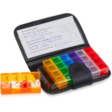 Bild Tablettenbox mit Etui, 7 Tage, 4 Fächer, wöchentliche Pillendose für unterwegs & Reise, Tablettenetui, schwarz 1 Stück