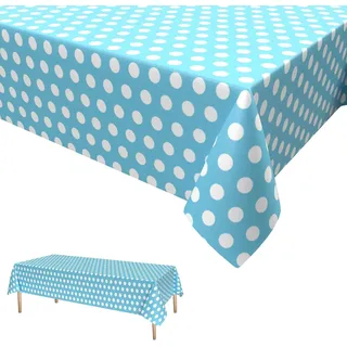 Blau Polka Dot Tischdecke,Geburtstag Tischdecke Blau Weiß Einweg Tischdecke aus Kunststoff Wasserdicht Plastik Bierbank Tischdecke Geburtstag Dekorationen für Jungen Mädchen 137 * 274cm