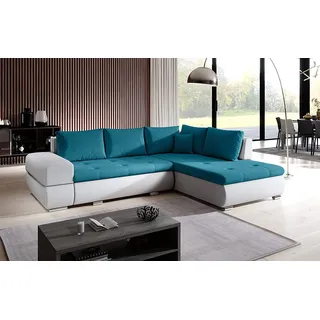 Santorini Ecksofa in L-Form 272 cm x 190 cm - Schlafsofa mit Bettkasten - Couch mit Stauraum und Kissen - Sofa mit Schlaffunktion Farbe: Wie auf dem ersten Bild - Türkis