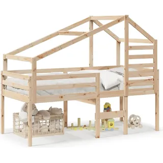 vidaXL Hochbett mit Dach 90x190 cm Massivholz Kiefer - Braun