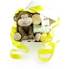 dubistda-WINDELTORTEN-® Baby Geschenkbox zur Geburt SAFARI gelb neutral | Geschenkkorb 6-teilig