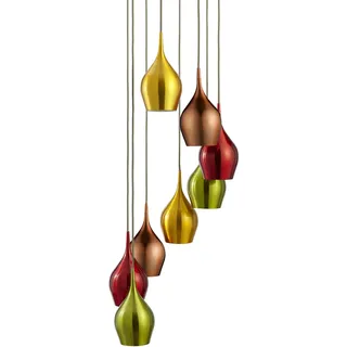 Vibrant 8-flammige Pendelleuchte bunt Rot, Grün, Gold, Kupfer E14 - Bunt