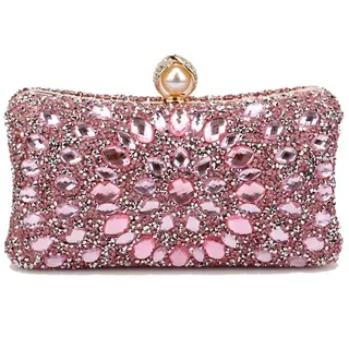 CORIOS Strass Clutch für Damen Shiny Abendtasche Diamant Clutch Tasche Kette Schultertasche Elegante Umhängetasche Klein Tasche für Hochzeit Bankett-Party Abschlussball Rosa