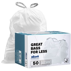 Plasticplace Passgenaue Müllbeutel, kompatibel mit Simplehuman Code J (50 Stück), weiße Müllbeutel mit Kordelzug, 38–40 Liter, 53,3 x 71,1 cm