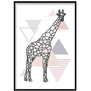 Artze Wall Art Giraffe abstraktes Geometrisches skandinavisches Poster, 30 cm Breite x 40 cm Höhe, Blush Pink